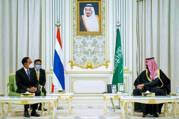 Photo - Saudi Crown Prince Mohammed Bin Salman (right) meets with Thai PM Prayut Chan-O-Cha in Riyadh Tuesday. AFP