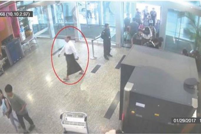 လေဆိပ်ရှိ CCTV မှတ်တမ်းများအရ သမ္မတရုံးက ထုတ်ပြန်ထားသော ထွက်ပြေးလွတ်မြောက်နေသူ တရားခံ အောင်ဝင်းခိုင်
 