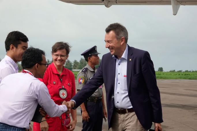 အပြည်ပြည်ဆိုင်ရာ ကြက်ခြေနီ ကော်မတီ ICRC ဥက္ကဋ္ဌ Peter Maurer  ။ Photo: Nyunt Win/EPA-EFE