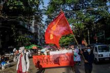 Citizens of Myanmar protest on the streets of Yangon on Feb. 11. (AFP-Yonhap)