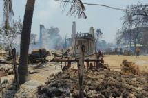 ဓာတ်ပုံ - ခင်ဦးမြို့နယ်သတင်းမှန်ပြန်ကြားရေး (ပုံဟောင်း) (စစ်ကောင်စီတပ်များ နှစ်ရက်ဆက်(မေလ ၉-၁၉၊၂၀) မီးရှို့ဖျက်ဆီးခဲ့သည့် ကံသစ်ကျေးရွာ)