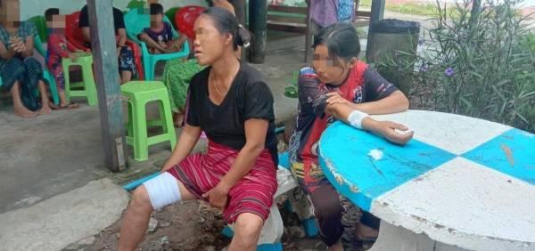ပုံအညွှန်း- စစ်ကောင်စီတပ်​၏ သေနတ်ပစ်ခတ်မှုကြောင့် ဒဏ်ရာရအမျိုးသမီးနှစ်ဦးနှင့် အိမ်ပျက်စီးမှုများ ဓါတ်ပုံ- KNU